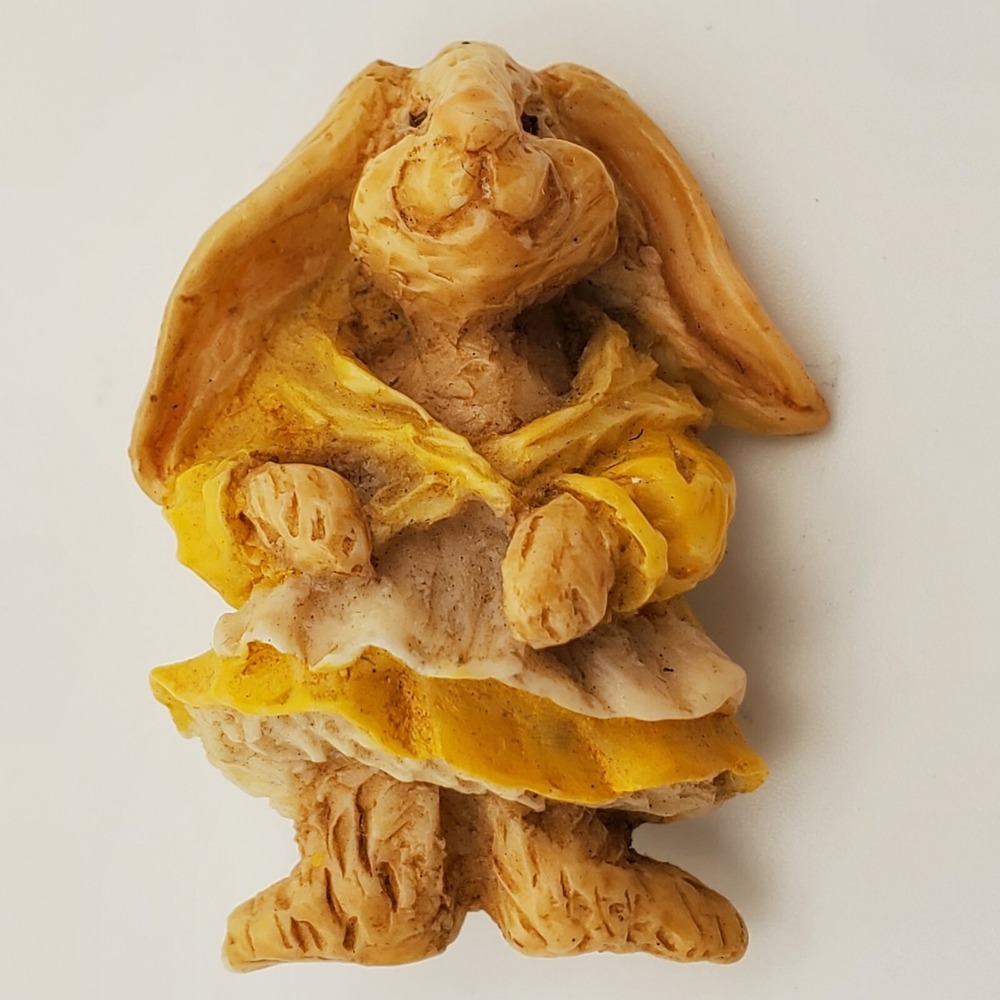 Ralph Massey Brooch Pin Female Bunny Rabbit Dress Resin Painted Raven Vintage